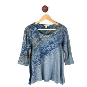 One world sweater top 3/4 sleeves paisley ombre